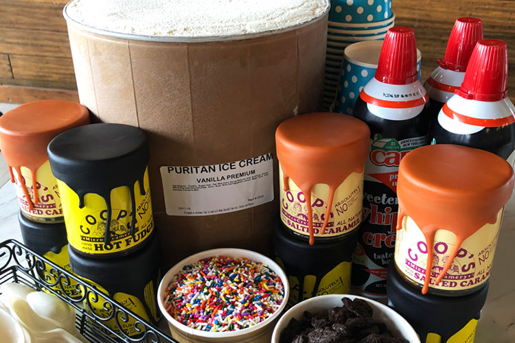 Image of the ingredients that's part of the DIY ice cream sundae bar