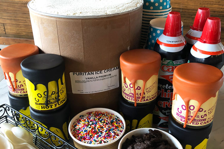 Image of the ingredients that's part of the DIY ice cream sundae bar